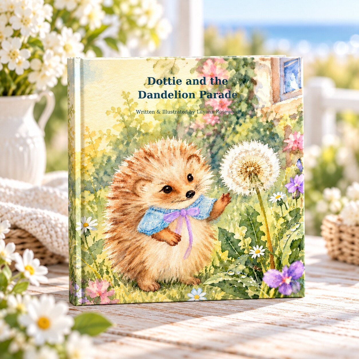 Front-cover hardcover book mockup for Dottie and the Dandelion Parade