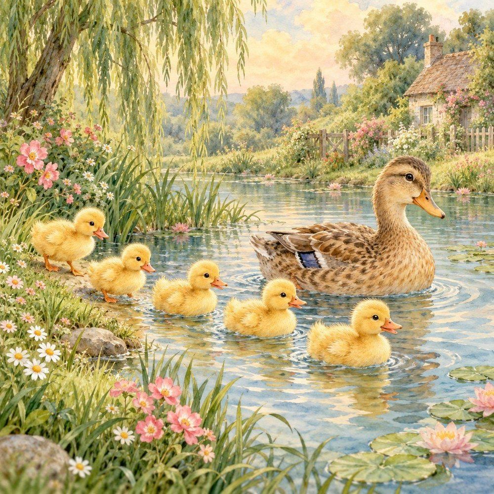 Five Little Ducks watercolor nursery collection